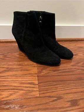 Via Spiga Black Suede Ankle Booties with Wedge Heel